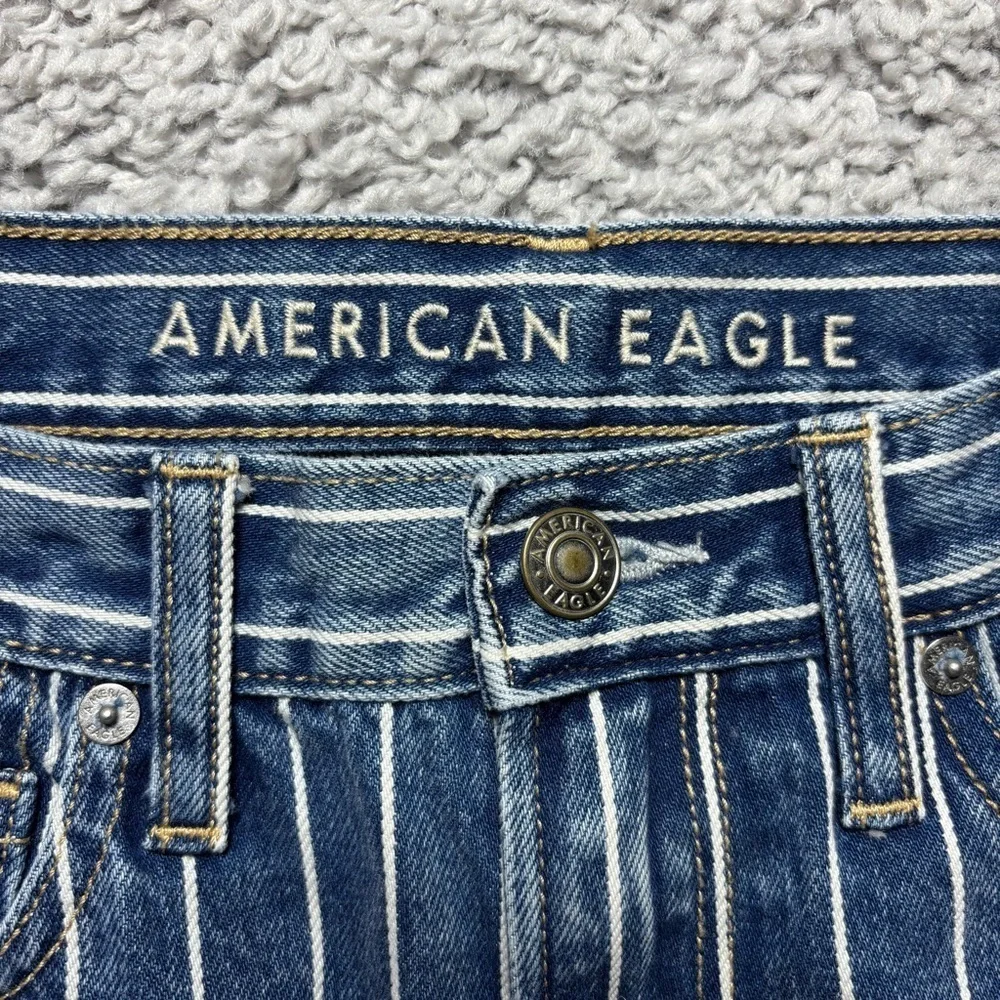 American Eagle Jeans Womens 0 Mom Jean High Rise Blue White Stripe Cotton BOHO